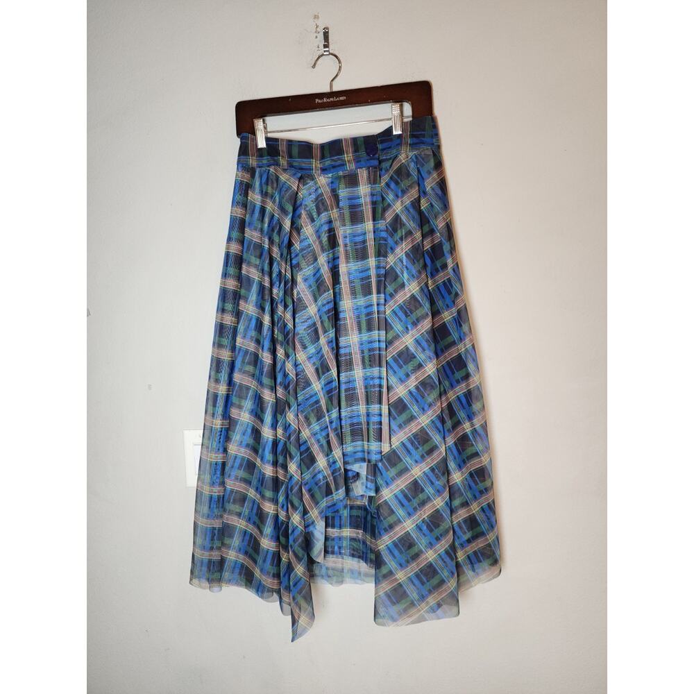 Kate Hewko Asymmetrical Blue Plaid Tulle Midi Skirt Size XL (Runs Small) Punk